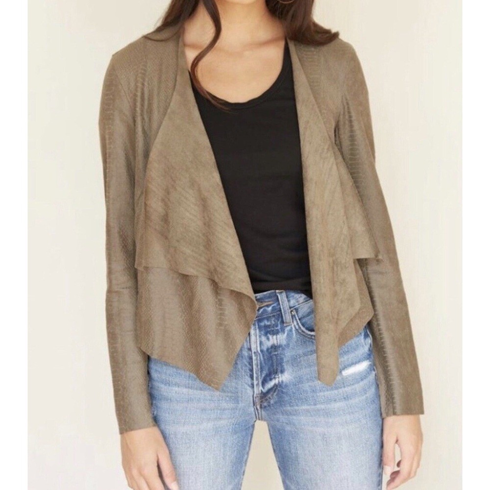 BLANKNYC Snake Print‎ Open Front Jacket Brown Drape Front Faux Suede size small